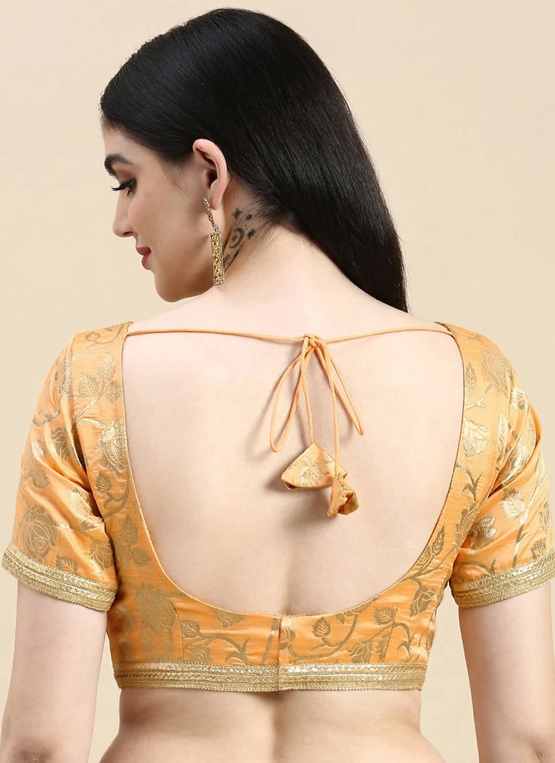 Peach Brocade Half Sleeve Blouse Festive Wear Wedding Wear 8 Peach Brocade Half Sleeve Blouse Festive Wear Wedding Wear - Image 6