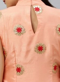 Peach Embroidered Fabric Kurta Straight Pant Set Festive Wear -ZariGrace Shop Peach Embroidered Fabric Kurta Straight Pant Set KSBS01912107 rrc3