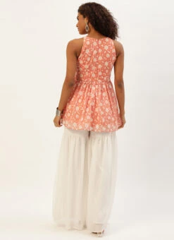 Top From Peach Embroidered Georgette Gharara Suit After Six Wear -ZariGrace Shop Peach Embroidered Georgette Gharara Suit IWBS02209755 b