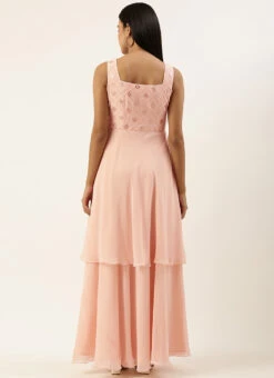 Peach Embroidered Georgette Layered Gown Party Wear 13 Peach Embroidered Georgette Layered Gown Party Wear -ZariGrace Shop Peach Embroidered Georgette Layered Gown IWBS02208524 b