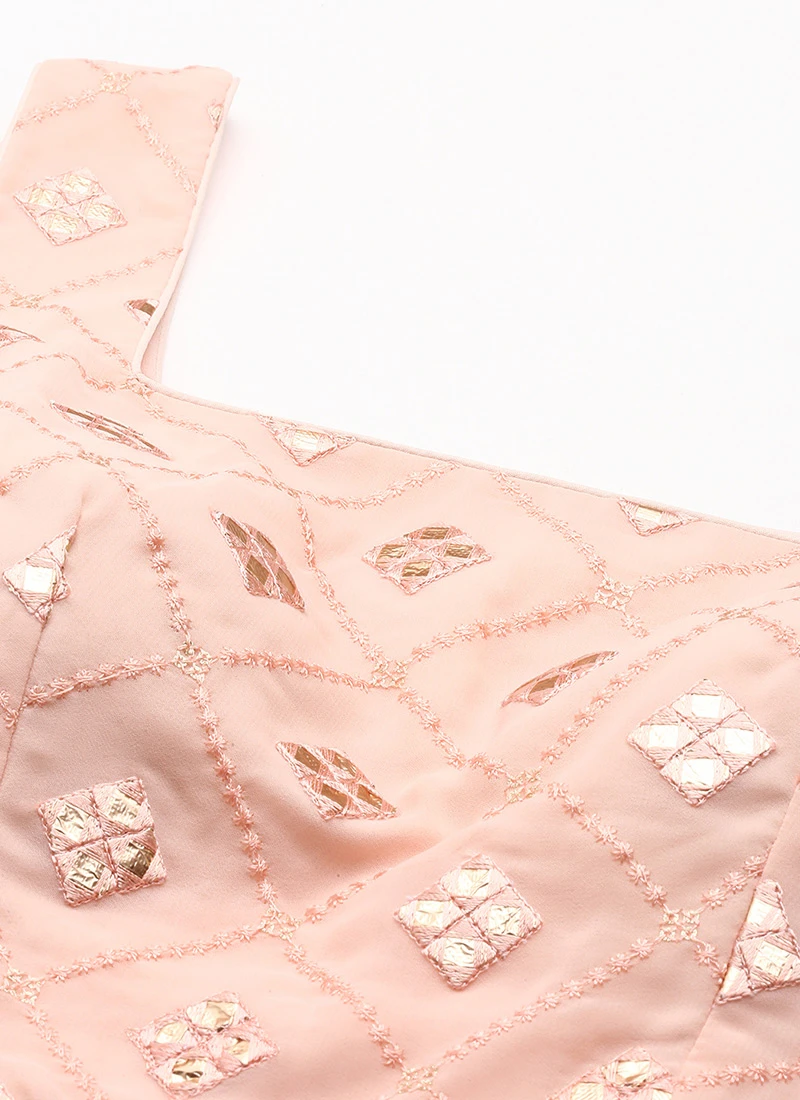 Peach Embroidered Georgette Layered Gown Party Wear 7 Peach Embroidered Georgette Layered Gown Party Wear - Image 5