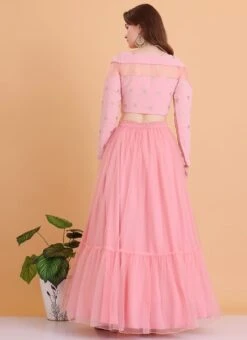 Dupatta From Peach Embroidered Georgette Lehenga Set After Six Wear -ZariGrace Shop Peach Embroidered Georgette Lehenga Set GHBS02211214 b