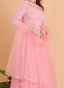 Dupatta From Peach Embroidered Georgette Lehenga Set After Six Wear