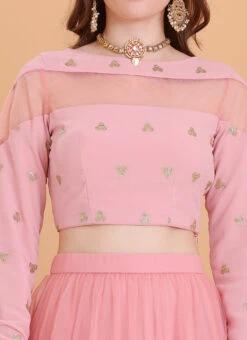 Dupatta From Peach Embroidered Georgette Lehenga Set After Six Wear -ZariGrace Shop Peach Embroidered Georgette Lehenga Set GHBS02211214 rrc1