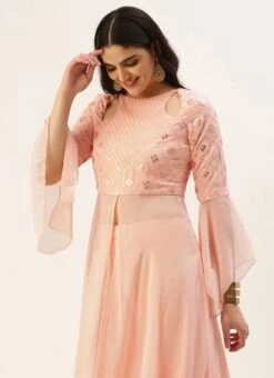 Peach Embroidered Georgette Top Festive Wear 13 Peach Embroidered Georgette Top Festive Wear -ZariGrace Shop Peach Embroidered Georgette Top KRBS02307681 b