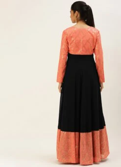 Peach Embroidered Gown With Jacket Party Wear -ZariGrace Shop Peach Embroidered Gown With Jacket IWBS02206295 b