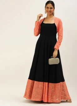 Peach Embroidered Gown With Jacket Party Wear -ZariGrace Shop Peach Embroidered Gown With Jacket IWBS02206295 u