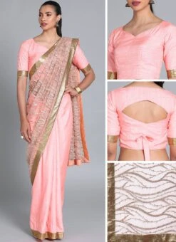 Pink Embroidered Half N Half Saree Festive Wear -ZariGrace Shop Peach Embroidered Half N Half Saree SABS01912868 gl