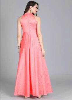 Peach Embroidered Halter Neckline Gown Festive Wear -ZariGrace Shop Peach Embroidered Halter Neckline Gown IWBS01910279RTW b