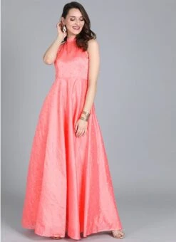 Peach Embroidered Halter Neckline Gown Festive Wear -ZariGrace Shop Peach Embroidered Halter Neckline Gown IWBS01910279RTW u