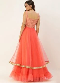 Peach Embroidered Layered Style Gown Wedding Wear -ZariGrace Shop Peach Embroidered Layered Style Gown IWBS02009838 b