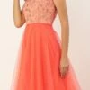 Peach Embroidered Layered Style Gown Wedding Wear