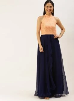 Peach Embroidered N Navy Blue Gown Wedding Wear 12 Peach Embroidered N Navy Blue Gown Wedding Wear -ZariGrace Shop Peach Embroidered N Navy Blue Gown IWBS02205095 u