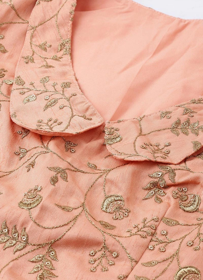 Peach Embroidered N White Organza Lehenga Party Wear 7 Peach Embroidered N White Organza Lehenga Party Wear - Image 5