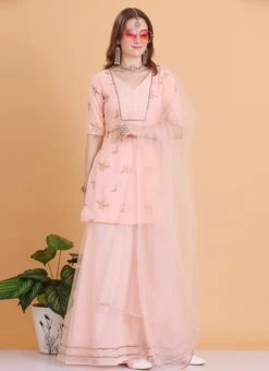 Top From Peach Embroidered Palazzo Suit After Six Wear -ZariGrace Shop Peach Embroidered Palazzo Suit SLBS02306390 u 1