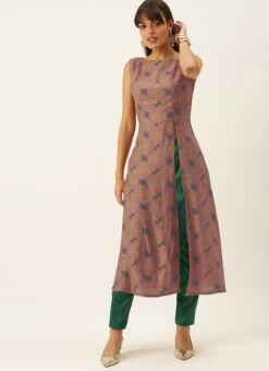 Peach Foil N Skipper Green Kurta Straight Pant Suit After Six Wear -ZariGrace Shop Peach Foil N Skipper Green Kurta Straight Pant Suit KSBS02201196 u