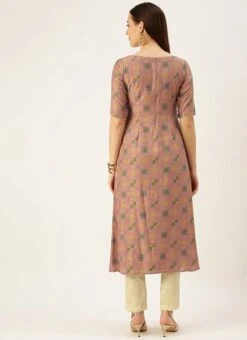 Peach Foil Print N Beige Straight Pant Suit Festive Wear -ZariGrace Shop Peach Foil Print N Beige Straight Pant Suit KSBS02111139 b