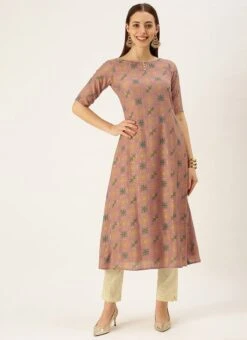 Peach Foil Print N Beige Straight Pant Suit Festive Wear -ZariGrace Shop Peach Foil Print N Beige Straight Pant Suit KSBS02111139 u