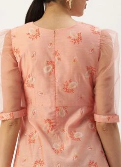 Peach Foil Printed A Line Dress After Six Wear -ZariGrace Shop Peach Foil Printed A Line Dress DRBS02209710 rrc2