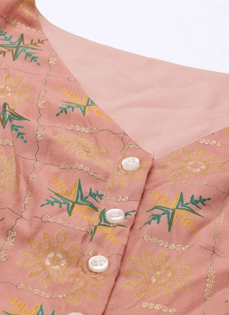 Peach Foil Printed A Line Dress Work Wear 7 Peach Foil Printed A Line Dress Work Wear - Image 5