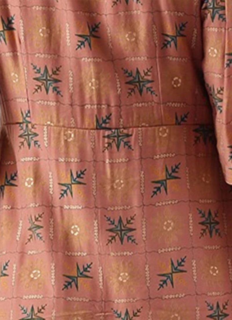 Peach Foil Printed A Line Dress Work Wear 8 Peach Foil Printed A Line Dress Work Wear - Image 6