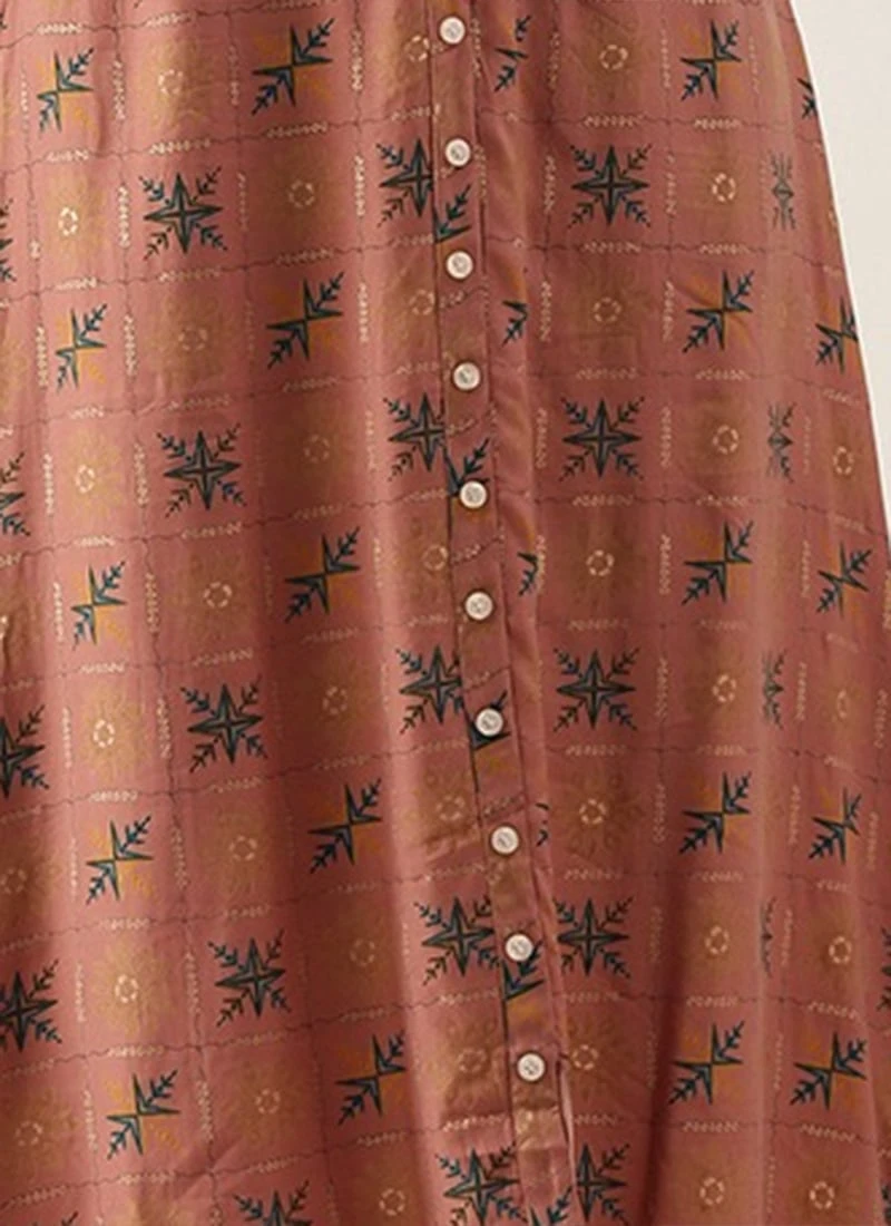 Peach Foil Printed A Line Dress Work Wear 10 Peach Foil Printed A Line Dress Work Wear - Image 8