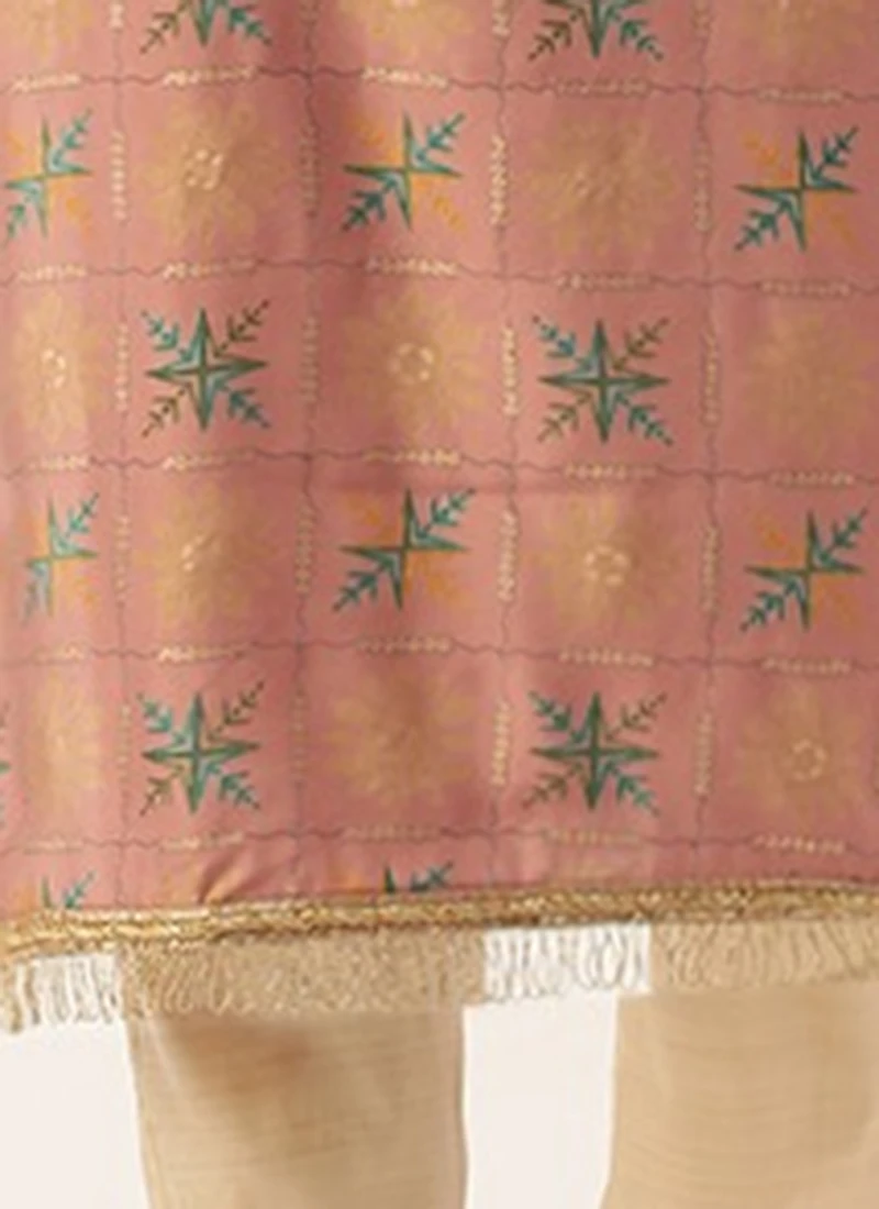 Peach Foil Printed Kurta N Straight Pant Set Festive Wear Work Wear 10 Peach Foil Printed Kurta N Straight Pant Set Festive Wear Work Wear - Image 8