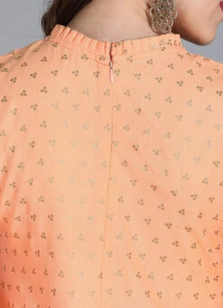 Peach Foil Printed Pleat Style Kurta Set After Six Wear 13 Peach Foil Printed Pleat Style Kurta Set After Six Wear -ZariGrace Shop Peach Foil Printed Pleat Style Kurta Set KSBS01909991 rrc1