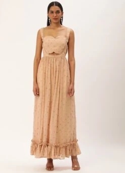 Peach Georgette Embroidered Maxi Dress Festive Wear -ZariGrace Shop Peach Georgette Embroidered Maxi Dress DRBS02210901 u
