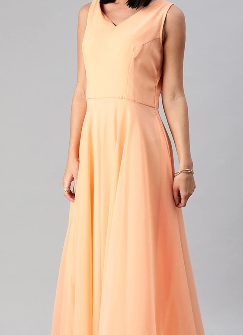 Peach Georgette Gown N Embroidered Jacket Festive Wear 3 Peach Georgette Gown N Embroidered Jacket Festive Wear