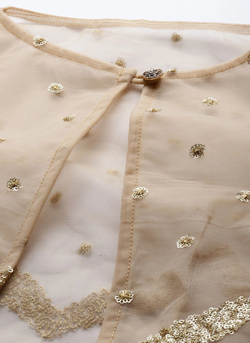 Peach Georgette Gown N Embroidered Jacket Festive Wear 8 Peach Georgette Gown N Embroidered Jacket Festive Wear - Image 6