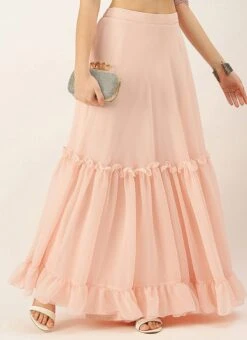 Peach Georgette Half Circular N Gathered Skirt Party Wear -ZariGrace Shop Peach Georgette Half Circular N Gathered Skirt WBBS02306397 u