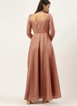 Peach Jacquard Fit N Flare Dress Festive Wear -ZariGrace Shop Peach Jacquard Fit N Flare Dress DRBS02109712 b