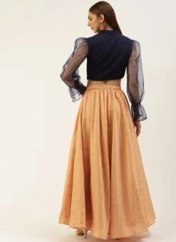 Skirt From Peach Jacquard N Navy Blue Art Silk Skirt Set After Six Wear -ZariGrace Shop Peach Jacquard N Navy Blue Art Silk Skirt Set IWBS02212526 b