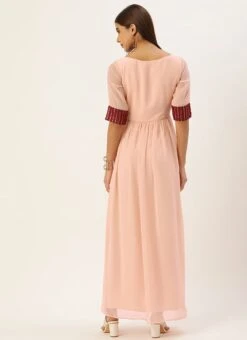 Peach N Maroon Embroidered Gathered Dress Festive Wear -ZariGrace Shop Peach N Maroon Embroidered Gathered Dress DRBS02110983 b