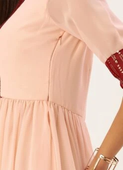 Peach N Maroon Embroidered Gathered Dress Festive Wear -ZariGrace Shop Peach N Maroon Embroidered Gathered Dress DRBS02110983 rrc1