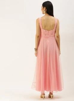 Peach N Pink Embroidered Dress Party Wear -ZariGrace Shop Peach N Pink Embroidered Dress DRBS02206265 b
