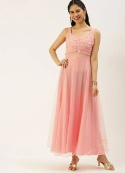 Peach N Pink Embroidered Dress Party Wear -ZariGrace Shop Peach N Pink Embroidered Dress DRBS02206265 u