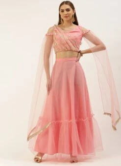 Skirt From Peach N Pink Net Embroidered Skirt Set After Six Wear -ZariGrace Shop Peach N Pink Net Embroidered Skirt Set IWBS02212524 u