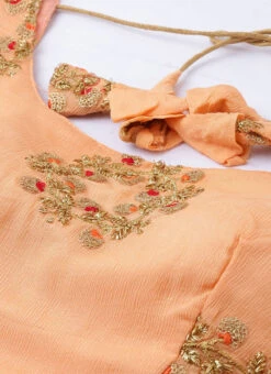 Peach N Red Embroidered Round Neck Lehenga Set Party Wear -ZariGrace Shop Peach N Red Embroidered Round Neck Lehenga Set GHBS02004404 rrc1