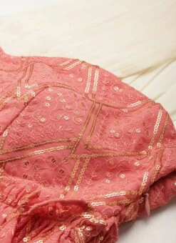 Peach N White Embroidered Tiered Maxi Dress Festive Wear -ZariGrace Shop Peach N White Embroidered Tiered Maxi Dress DRBS02206302 rrc1