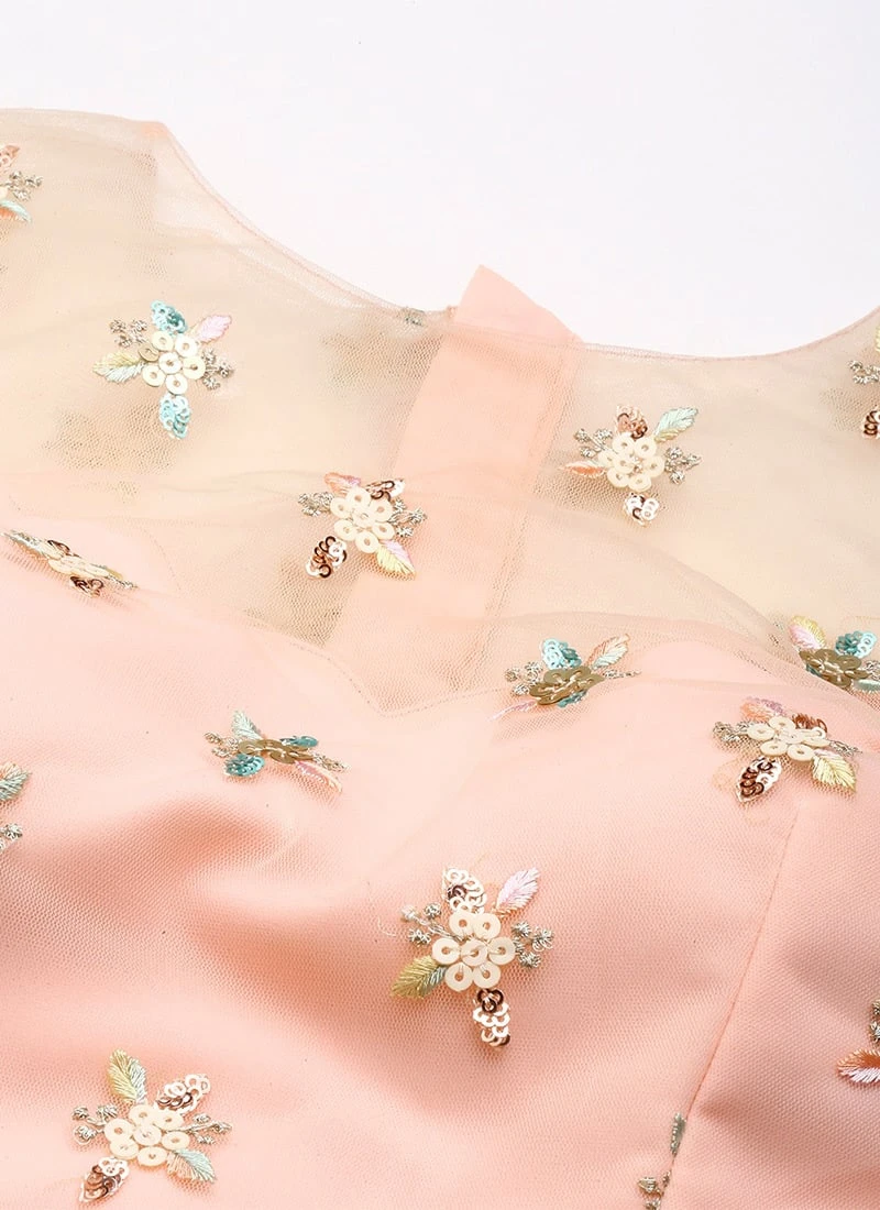 Peach N White Net Embroidered Lehenga Festive Wear 7 Peach N White Net Embroidered Lehenga Festive Wear - Image 5