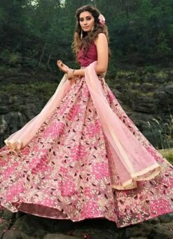 Pinkish Peach Net Embroidered A Line Lehenga Wedding Wear -ZariGrace Shop Peach Net Embroidered A Line Lehenga GHMKNSBM3609 u