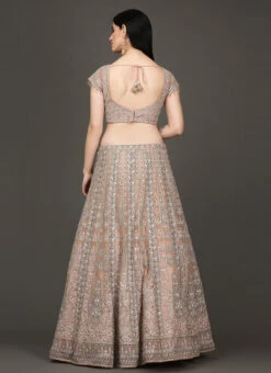 Peach Net Sequins N Stones Hand Work Umbrella Lehenga N Choli With Dupatta Wedding Wear -ZariGrace Shop Peach Net Sequins N Stones Hand Work Umbrella Lehenga N Choli With Dupatta GHCB2350 b