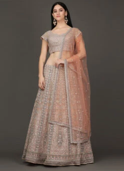 Peach Net Sequins N Stones Hand Work Umbrella Lehenga N Choli With Dupatta Wedding Wear -ZariGrace Shop Peach Net Sequins N Stones Hand Work Umbrella Lehenga N Choli With Dupatta GHCB2350 u