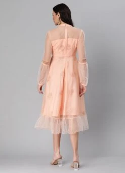 Peach Organza Embroidered Midi Dress After Six Wear -ZariGrace Shop Peach Organza Embroidered Midi Dress DRBS02205053 b