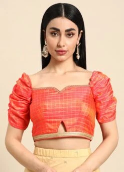 Peach Polyester Blouse Festive Wear -ZariGrace Shop Peach Polyester Blouse BLBS02301961 u