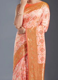 Peach Satin Zari Woven Work Saree Festive Wear