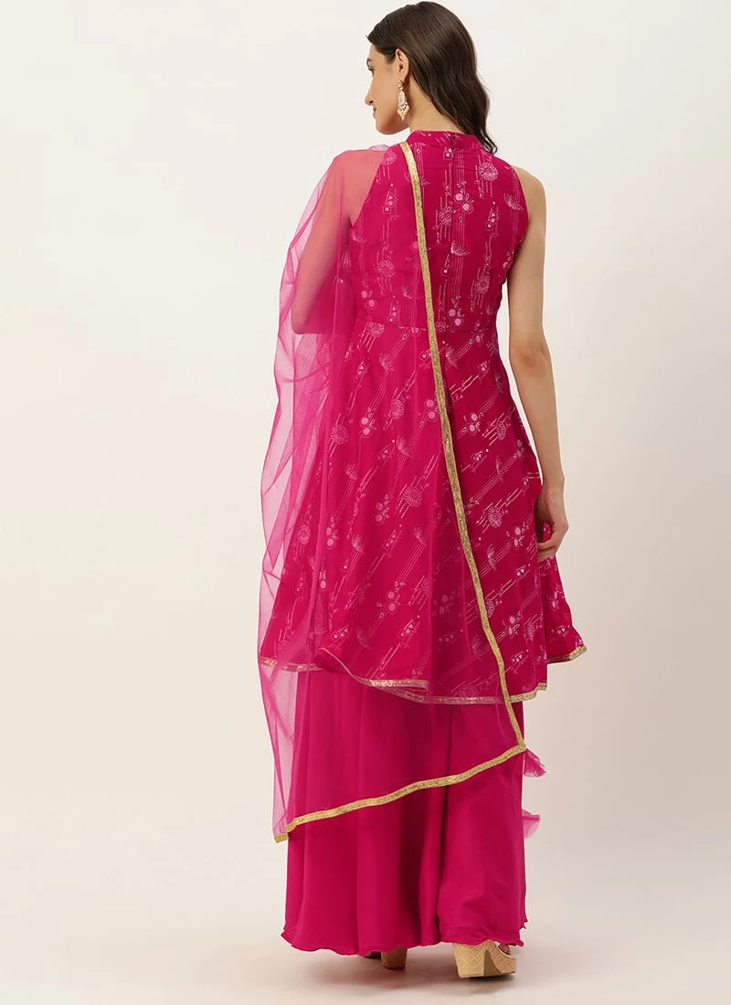 Dupatta From Pink Art Silk Halter Neck Sharara Suit After Six Wear 6 Dupatta From Pink Art Silk Halter Neck Sharara Suit After Six Wear - Image 4
