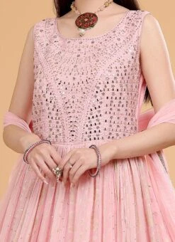 Pink Banarasi Pure Georgette Mirror Embroidery Anarkali Suit Party Wear -ZariGrace Shop Pink Banarasi Pure Georgette Mirror Embroidery Anarkali Suit SLJKSCB5231 rrc1